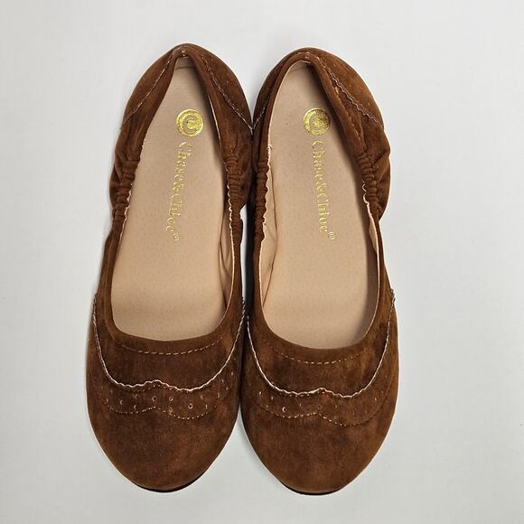 Brown Faux Suede Wingtip Design Chase & Chloe Anny Slip On Ballet Flats Size 7‎ - Picture 8 of 10